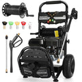Professional 4200PSI 4GPM 212CC Gas Pressure Washer, 7.0HP Heavy-Duty 3600RPM Commercial Gas Power Washer with 10" Wheels 3000ML Foam Bottle 5 Nozzles 33FT Hose Reel (EPA/CARB/ETL Compliant), Black