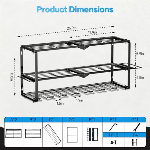 SecureElastic Heavy Duty Power Tool Organizer Wall Mount - 3 Tier Metal Tool Rack with 7 Drill Holders, 300LB Capacity for Garage, Workshop, Pegboard Storage