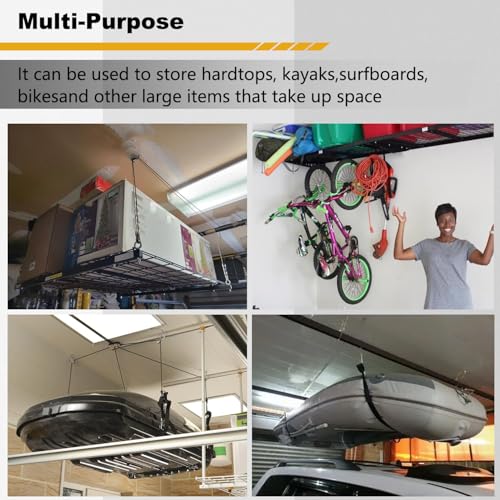 Overhead Garage Storage Lift - Heavy Duty Ceiling Mounted Garage Storage Lift System for Organization - 300lbs Weight, Supports 8-16ft Ceilings, Compatible Bronco, Weight, Wrangler (Deck Not Includ)
