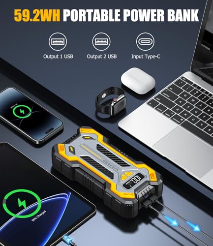 Car Jump Starter, VACASSO 5000A Car Battery Jump Starter for Up to 10L Gas and 8L Diesel Engines, 12V Portable Jumper Starter Power Pack with Booster Car Starter Jump Box, LED Light, Jumper Cable
