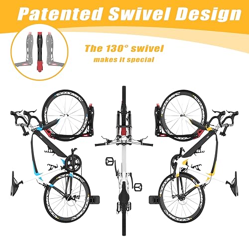 TORACK BIKEPAL Space Saving Wall Mounted Swivel Bike Racks, Vertical Bike Wall Hangers for Garage Storage Solution (2 Pack)