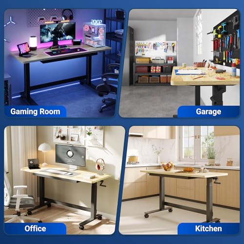 FLEXIMOUNTS 47.2" x 23.6" Adjustable Height Workbench with Hand Crank, Drawers & 360° Wheels – Rubber Wood Top Heavy-Duty Workstation & Steel Frame for Garage, Studio, Kitchen or Workshop
