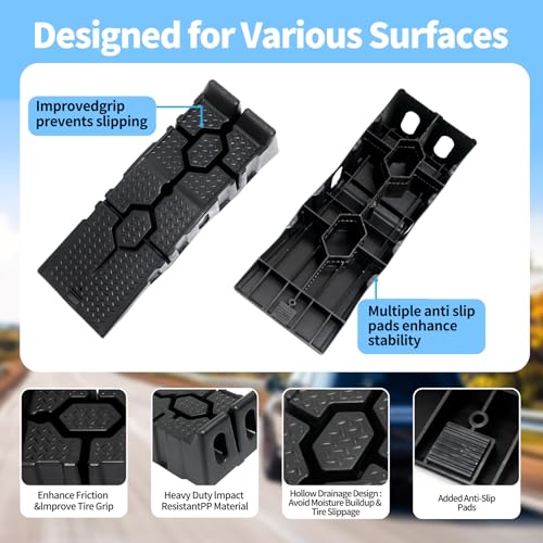 GETTKAOR Portable Plastic Car Ramps - 6600Lbs Capacity Non-Slip Low Profile Car Ramps for Oil Changes,Vehicle Ramps for Tire Replacement & Chassis Maintenance-SUV/Pickup/Sedan,2-Pack.