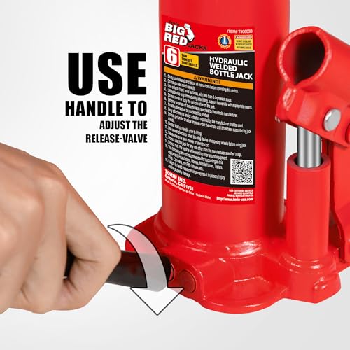 Big RED T90613-1 Torin Hydraulic Welded Bottle Jack with Carrying Case, 6 Ton (12,000 lb) Capacity, Red