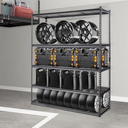 VEVOR Storage Shelving Unit, 5-Tier Adjustable, 2000 lbs Capacity, Heavy Duty Garage Shelves Metal Organizer Wire Rack, Black, 60" L x 24" W x 78" H for Kitchen Pantry Basement Bathroom Laundry Closet