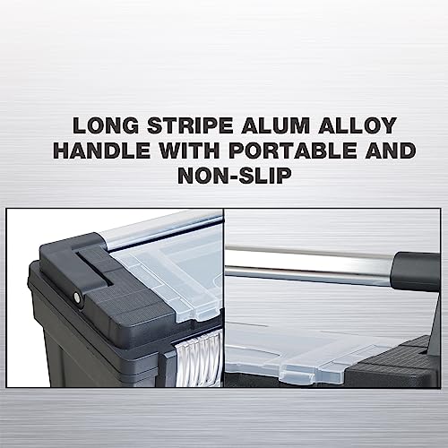 TCE ATRJH-9019U Torin 18-Inch Plastic Tool Box Organizer & Durable Tool Storage Box: Portable Removable Tray and Alum Alloy Handle Tool Box with 2 Metal Snap Lock for Enhanced Security, Black