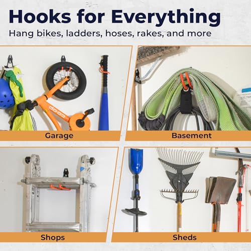 28 Pack Steel Heavy Duty Garage Hooks Storage Hooks with Anti-Slip Coating, Utility Garage Wall Mount Hanger and Organizer for Bikes, Ladder, Rope, Broom, Shovel and Garden Power Tools (28, Black)