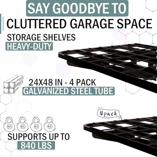 2-Pack 2x4ft Garage Wall Shelving, 2 Shelf Total 8 ft(L) Garage Shelving Wall Mounted – Heavy-Duty Storage Shelves, Perfect for Holding Storage Bins, Sporting Goods, Tools, and More Space-Saving