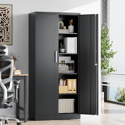 Tivostaral Metal Storage Cabinet with Locking Doors, 71" Tall Steel Locker Organizer with Adjustable Shelves, Garage Utility Cabinet for Home, Office, Shop, and School