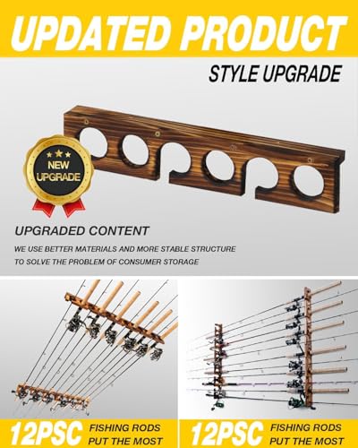 Ghosthorn Holds Up to 12 Rods Fishing Pole Rod Racks Wall or Ceiling Mounted Fishing Pole Rod Holders for Garage Storage Organizer Fishing Gear Equipment for Men Women