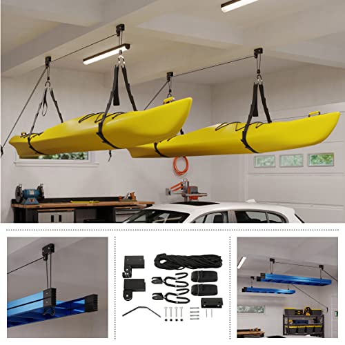 RAD Sportz Kayak Storage Hoists 2-Pack - Overhead Pulley Hoist Systems with 125lb Capacity Each for Canoes, Bikes, Ladders, and More