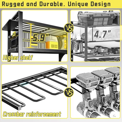 Kodreat Power Tool Organizer Wall Mount,4 Layers Heavy Duty Storage Rack with 8 Drill Holder, Easy Installation, Tool Organizer Wall Mount for Garage Workshop and Home Organization.