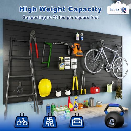 4'x8' PVC Slat Wall Paneling, High Load Capacity Slatwall Panel, Cuttable & Moisture-Proof & Flame Retardant, Heavy Duty Black Garage Slatwall Panes Storage Systems for Garage Workshop Storage