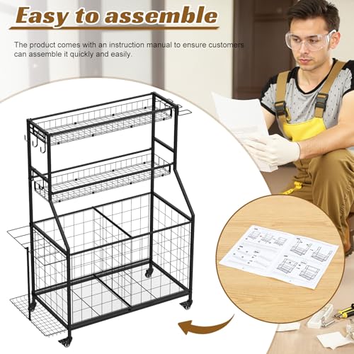 Soixehet Sports Equipment Garage Organizer,Garage Ball Storage for Sports Gear and Toys, Rolling Ball Cart with Wheels for Indoor/Outdoor Use Black