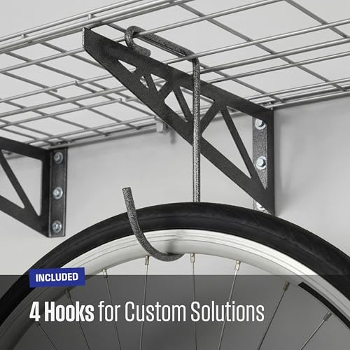 SafeRacks Wall Shelves - 2 Pack of 18 x48 Garage Wall Mounted Shelving, Wire Storage Racks, Utility Shelf, Heavy Duty Shelves with 4 Accessory Hooks, 500lbs Capacity, Color: Hammertone