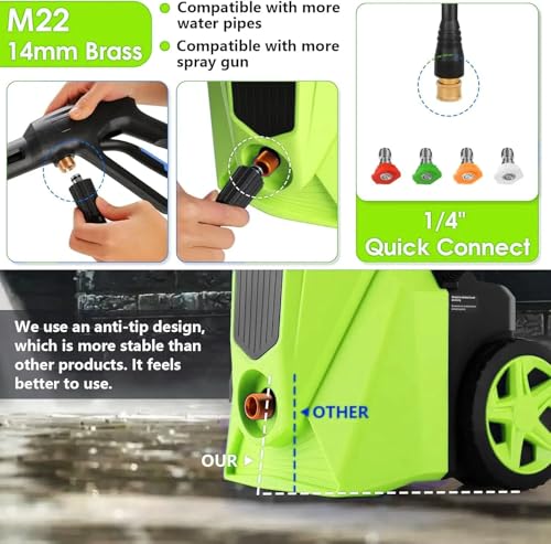 Pressure Cleaner 5000PSI High Power Cleaners with 33ft Pressure Hose, 4 Nozzles and Foam Cannon, for Home, Cars, Fences, Patio (Light Green)