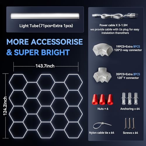 LZHOME Updated Hexagon Garage Light: 79200LM Super Bright Hexagon Garage LED Light, 5000K Natural White, 72 Packs LED Light Car Detailing Ceiling Lights for Warehouse Basement Gym Barbershop Salon