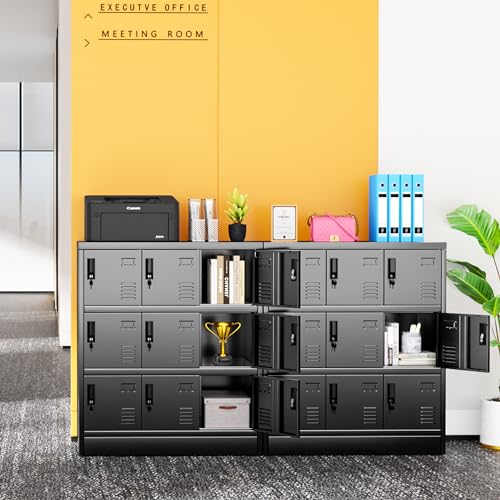INTERGREAT 9 Door Storage Locker for Employee, Metal Locker for Office, Gym, Shool, Lockable Steel Locker with Lock and Card Slot for Home, Garage, Black