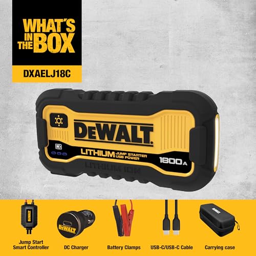 DeWalt DXAELJ18C 1800 Peak Amp Li-Ion Jump Starter with USB Power, Carrying Case