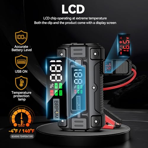 Car Jump Starter, 8000A Peak (Up to All Gas or 10.0L Diesel Engine, 50 Times) 12V Auto Booster Battery Charger Jump Box with Quick Charger Smart Jump Cables with LED Screen