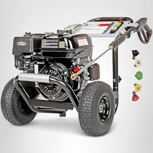 SIMPSON Cleaning PS3228 PowerShot 3300 PSI Gas Pressure Washer, 2.5 GPM, Honda GX200 Engine, Includes Spray Gun and Extension Wand, 5 QC Nozzle Tips, 5/16-inch x 25-foot MorFlex Hose, 49-State