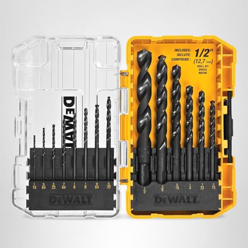 DEWALT Drill Bit Set, 3-Flats Shank,14-Piece, 135 Degree Split Point, for Plastic, Wood and Metal (DWA1184)