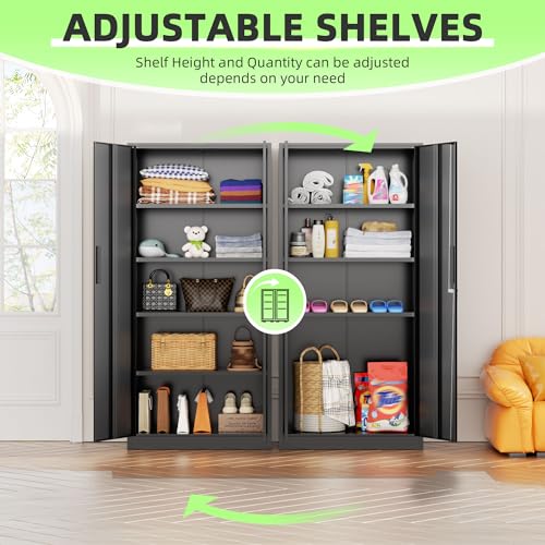 INTERGREAT Black Metal Storage Cabinet, 72" Locking Steel Cabinets with 2 Door and 4 Adjustable Shelves, Tall Metal Cabinet for Home Office, Garage, Warehouse