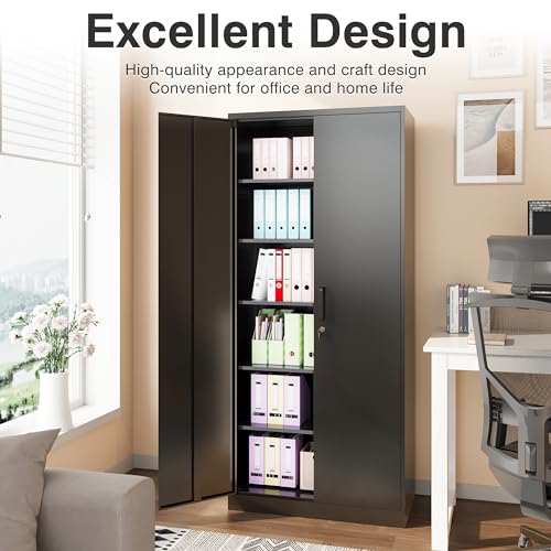 SISESOL Wide & Deep Metal Storage Cabinet with 2 Doors and 6 Shelves,72x36x18 Garage Storage Cabinet,Tall Black Locking Metal Cabinets with Lock,Steel Locked Cabinets for Home,Office,Garage,School