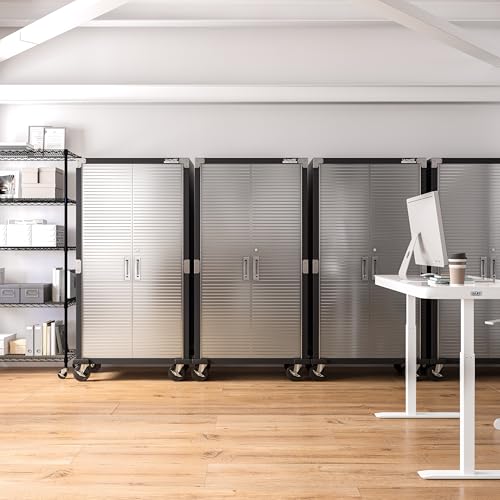 Seville Classics UltraHD Solid Steel Rolling Lockable Metal Storage Cabinet Locker Organizer, w/Adjustable Shelves for Garage, Warehouse, Office, Classroom, Graphite, 36" W x 18" D x 72" H