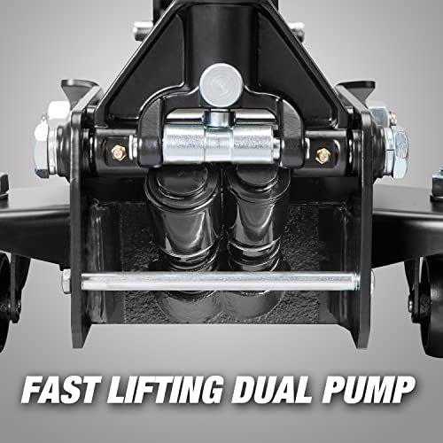ATZ830027HD Torin Hydraulic Low and High Profile Professional Grade Foldable Garage Service/Floor Jack with Quick Lift Pump, 3 Ton (6,600 lb) Capacity, Black