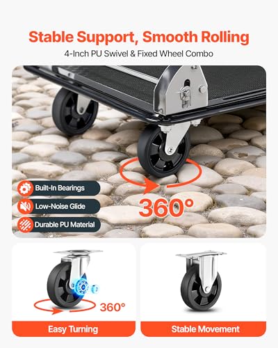 VEVOR Heavy Duty 2 Tier Platform Hand Truck, 700 lbs 2 Tier Push Tool Cart with High-Strength Steel, Utility Cart for Warehouse, Garage, Workshop, Office