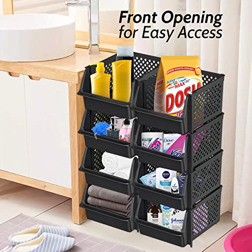 TidyFriend 4 Pack Stackable Storage Bins Open Front for Pantry Organizers and Storage, Pantry Storage for Food, Kitchen and Home Organization, Plastic Storage Bins, Dorm Room Essentials (Black)