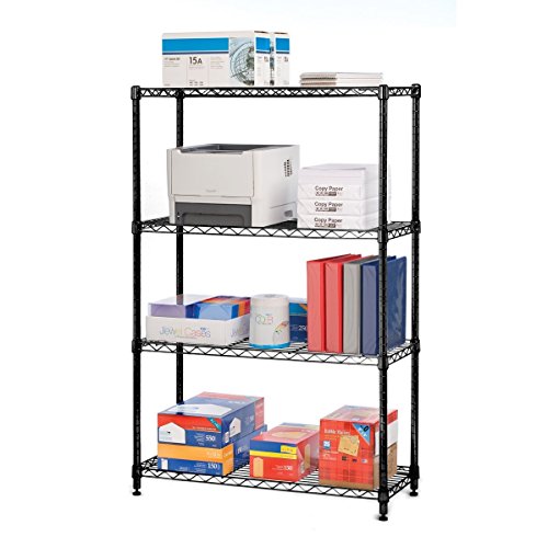 Seville Classics 4-Tier Black Epoxy NSF Steel Wire Shelving, 14" D x 36" W x 54" H