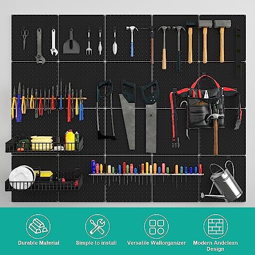 Hogurity Peg Board, 4 Pack Metal Pegboard Panels Black Pegboards Wall Organizer with Bent Frame Large Heavy Duty Peg Board for Walls Home, Garage Tool Storage, Office Organization, Craft Room, Kitchen