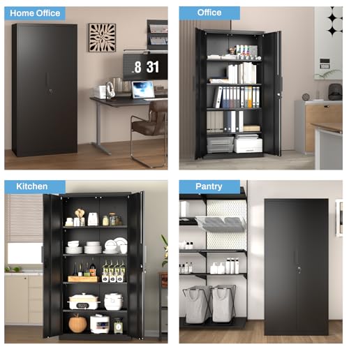 HOMOFFICE Metal Garage Storage Cabinet with Lock, 71" Tall Steel Storage Locker with 4 Adjustable Shelves, Heavy Duty Metal Cabinet for Garage, Office, Home, 31.5”W × 16.5”D, Black