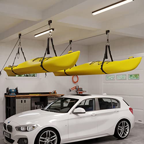 RAD Sportz Kayak Storage Hoists 2-Pack - Overhead Pulley Hoist Systems with 125lb Capacity Each for Canoes, Bikes, Ladders, and More