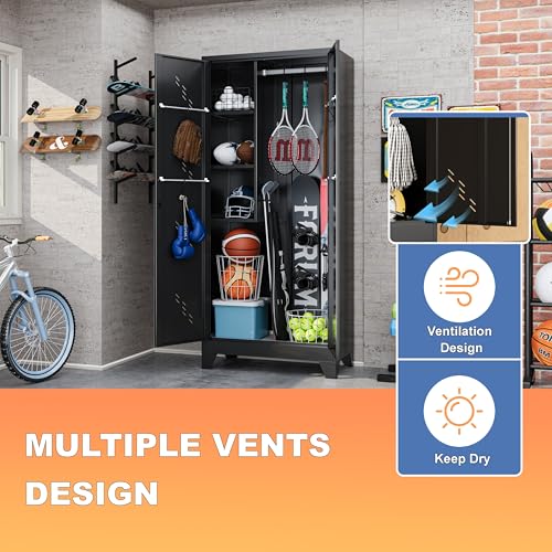 YILFANA Golf Bag Storage Cabinet Fits 2 Bags, Metal Golf Bag Organizer with Lockable Doors, 75" Sports Equipment Organizer for Garage, Home, Office, Gym