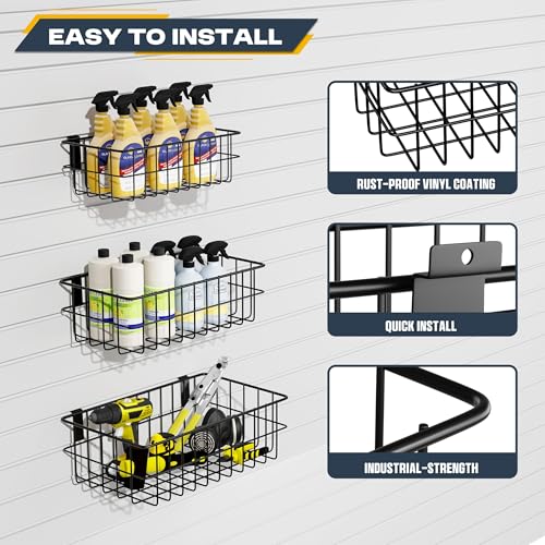 35Pcs Slatwall Accessories Kit, with Slatwall Hooks, Baskets, Shelves, Bins, Heavy Duty Slat Wall Accessory for Garage Organization, Workshop & Utility Room