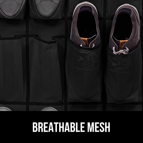 Gorilla Grip Smooth Drawer Liner and Over the Door Shoe Organizer, Drawer Liner Size 12x10, Non Adhesive, Shoe Holder Includes 24 Pockets, Mesh, Both in Black, 2 Item Bundle