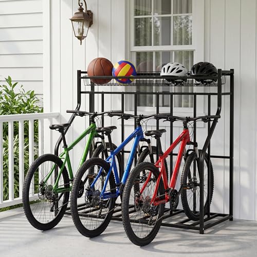 Garvee 4-Bike Stand, Bike Storage Rack, Bicycle Floor Rack for Garage Organizer, Indoor Sporting Gear Storage Station