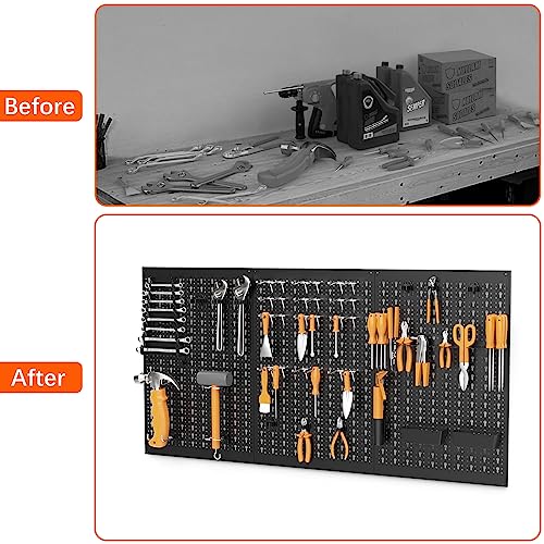 TORACK 3 PCS Metal Pegboard Panels for Garage Wall Utility Tools Storage Pegboard for Workbench, Modular Peg Board Tool Organizer Board Kit(Pack of 3, Black)