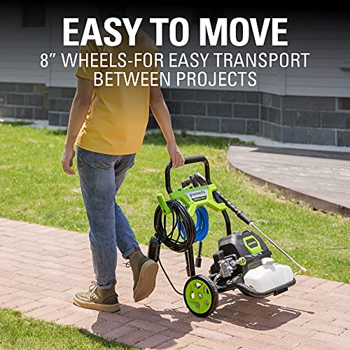 Greenworks 2000 PSI (1.2 GPM) Electric Pressure Washer (25°, 40°, Soap, and Turbo Nozzle) For Use On Decks, Fences, Concrete Patios, Sidewalks & More. Medium-Duty