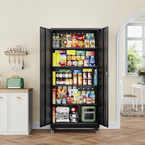Letaya Metal Garage Storage Cabinets with Lock Door and Adjustable Shelves, Steel Tool Cabinets for Home,Office,Warehouse Organisieren (Black, 75" H)