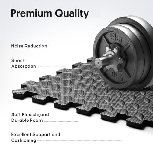 32 Pack Home Gym Mat, Puzzle Exercise Mat, EVA Interlocking Foam Floor Tiles for Home Workout Equipment and Kids' Play Areas - Black, 24 in x 24 in x ½ in - 32 Tiles (Black, 32 Pack, 128 SQ FT)