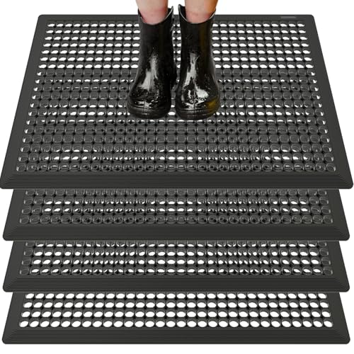 BESEA 4Pack Rubber Floor Mats 24 x 36 Inch – Heavy Duty Outdoor Door Mats with Non-Slip Mesh Design, Weatherproof Garage Floor Mat, Kitchen Floor Mat for Wet or Slippery Areas