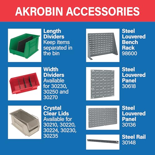 Akro-Mils 30240 AkroBins Plastic Storage Bins, Space-Saving Stackable Bins for Garage, Pantry, Craft Organization, 15 x 8 x 7 inches, Blue, 12-Pack