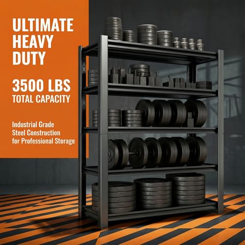 Lionhon 3500 LBS Storage Shelves,Garage Shelves,5-Tier Adjustable Shelving Units and storagefor Garage, Basement, Warehouse, Pantry 48" W x 20" D x 74" H,Black