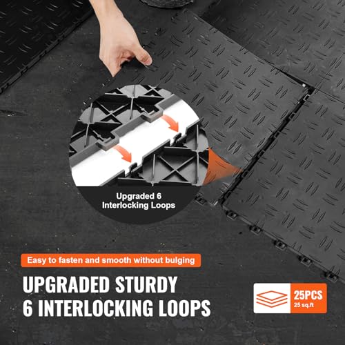 VEVOR Garage Floor Tiles 12 x 12 x 0.53 inch, Interlocking Design Ease of Installation Double-Sided Texture Non-Slip Sturdiness, for Garages, Basements, Repair Shops, Black, 50 Pack