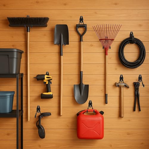 KAROSOM 4 Pack Garage Hooks, Garage Tool Organizer Wall Mount, Heavy Duty for Utility Organizer, Steel Utility Garage Hooks for Ladders, Garden Tools, Bike
