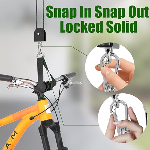 ZEUMIE Bike Hoist, Ceiling Mount Bike Hanger Holds 100 lbs, Ebike Lift Garage Overhead Storage for Bike, Ladder, Snowdoard